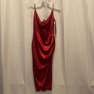 Red Pleated Backless Midi Dress